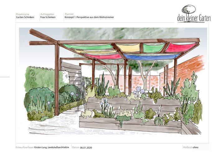 Perspektive Garten mit Hochbeet, Grafik