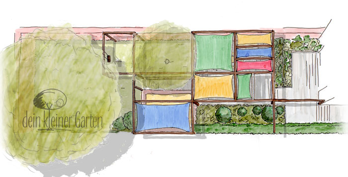Konzept für einen langen Reihenhausgarten, Grafik