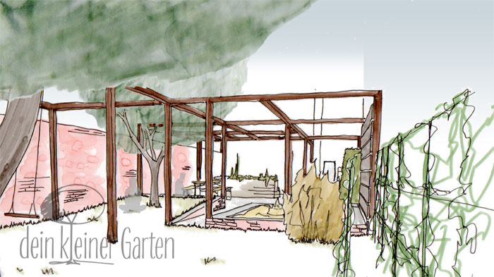 Grafik Garten Konzept Blick über Rasenfläche